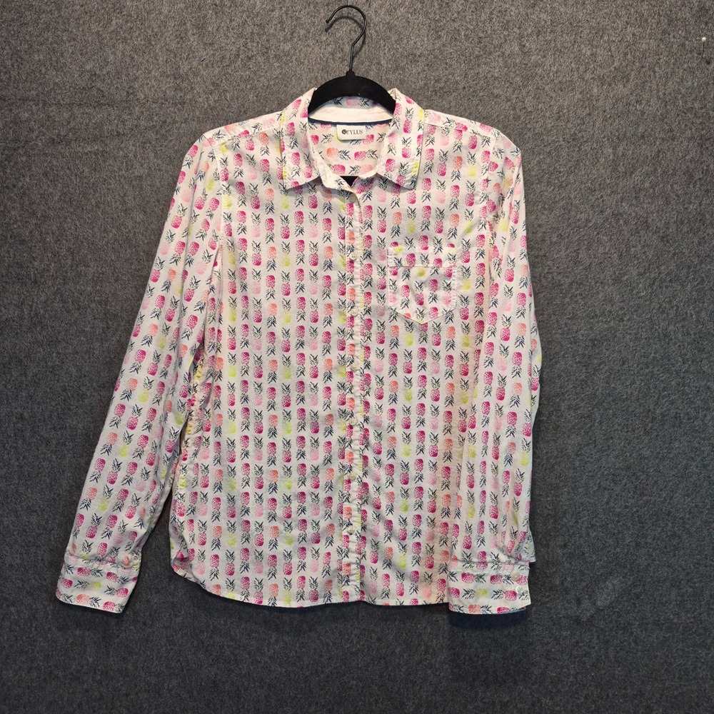 Stylus Womens Med Top With Pineapples Tropical Whimiscal Resort Novelty Print